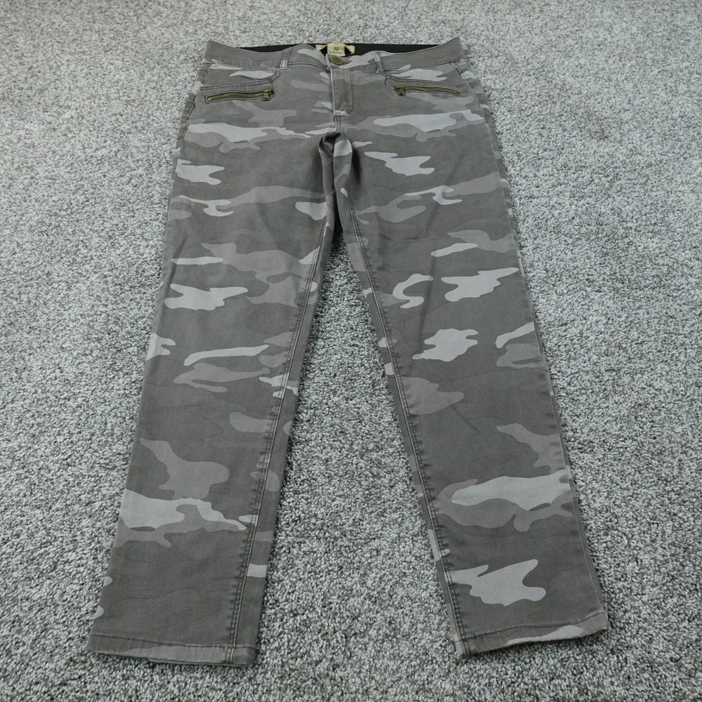 Democracy Jeans Womens 12 Gray Camo Ab Technology Pants Stretch Skinny Mid Rise